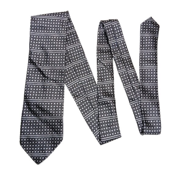 Frangi Silk Tie Men’s 59.5” Gray Geometric Stripe Jacquard Designer Classic New - Picture 2 of 4